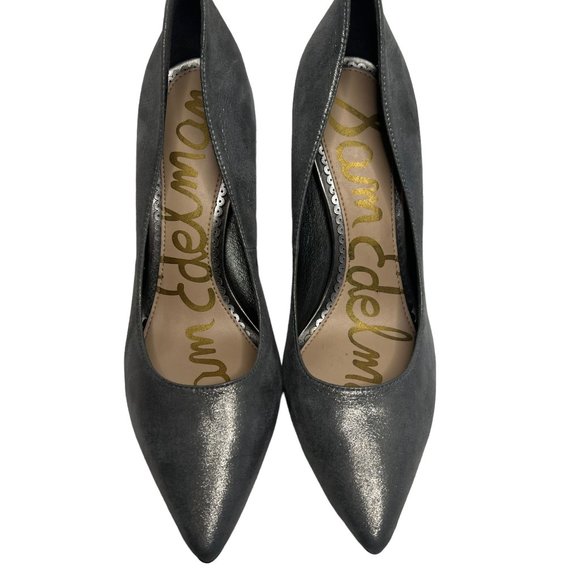 Sam Edelman Hazel Gray Glittered Metallic Satin Pointed Toe Pumps Size‎ 6 - Picture 2 of 11